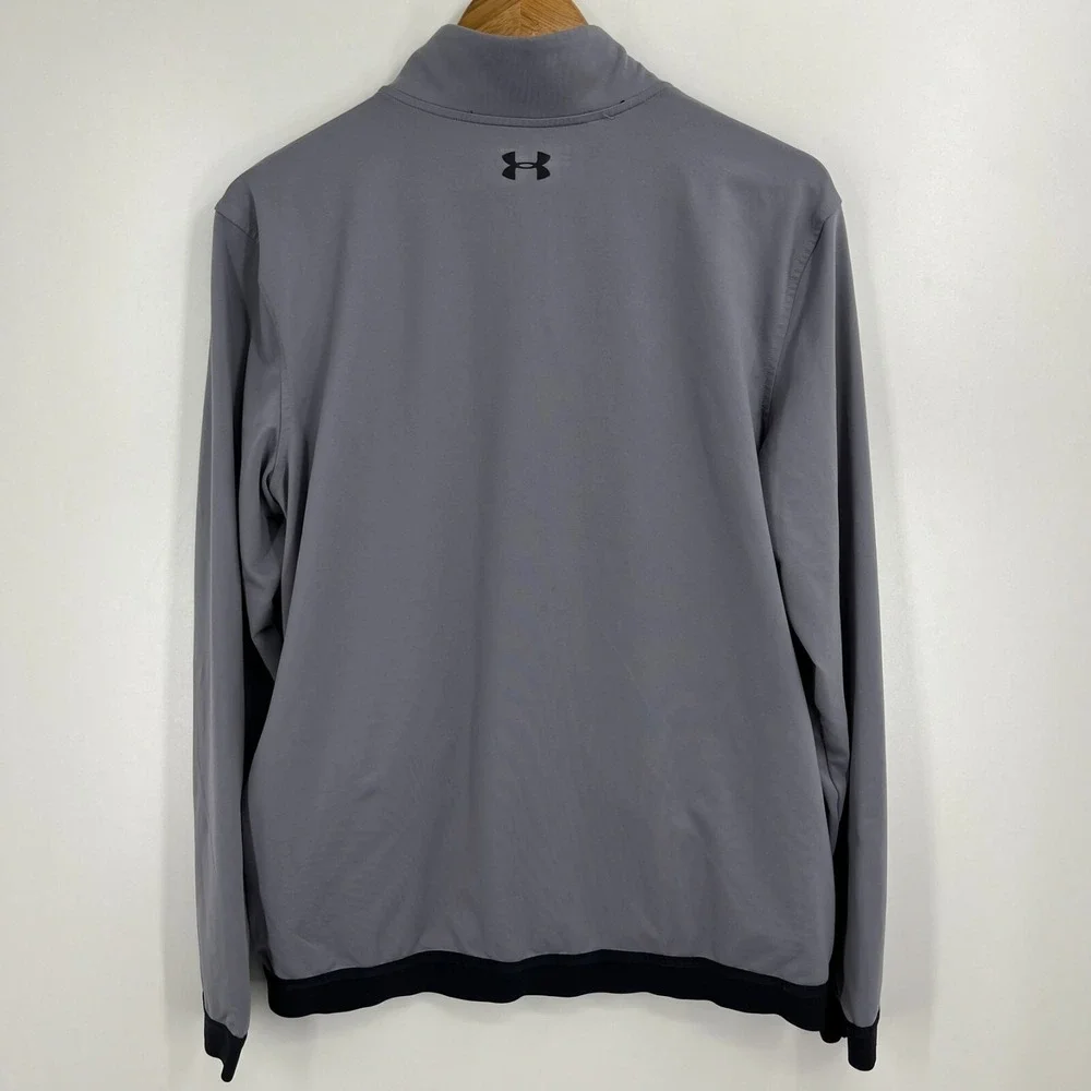 Under Armour Mens HeatGear Full Zip Track Jacket Grey Black Loose Fit Large